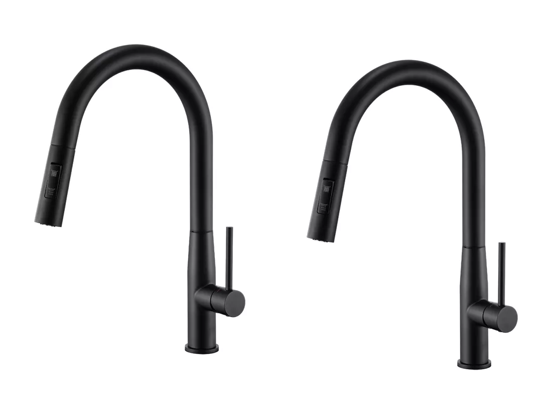 2PCS AURALUMMAX Mitigeur Cuisine,Robinet d'Évier Inox avec Douchette Extractible,2 Modes Jets Eau Froide/Chaude Rotatif 360 degré,Bec en Forme U,Noir