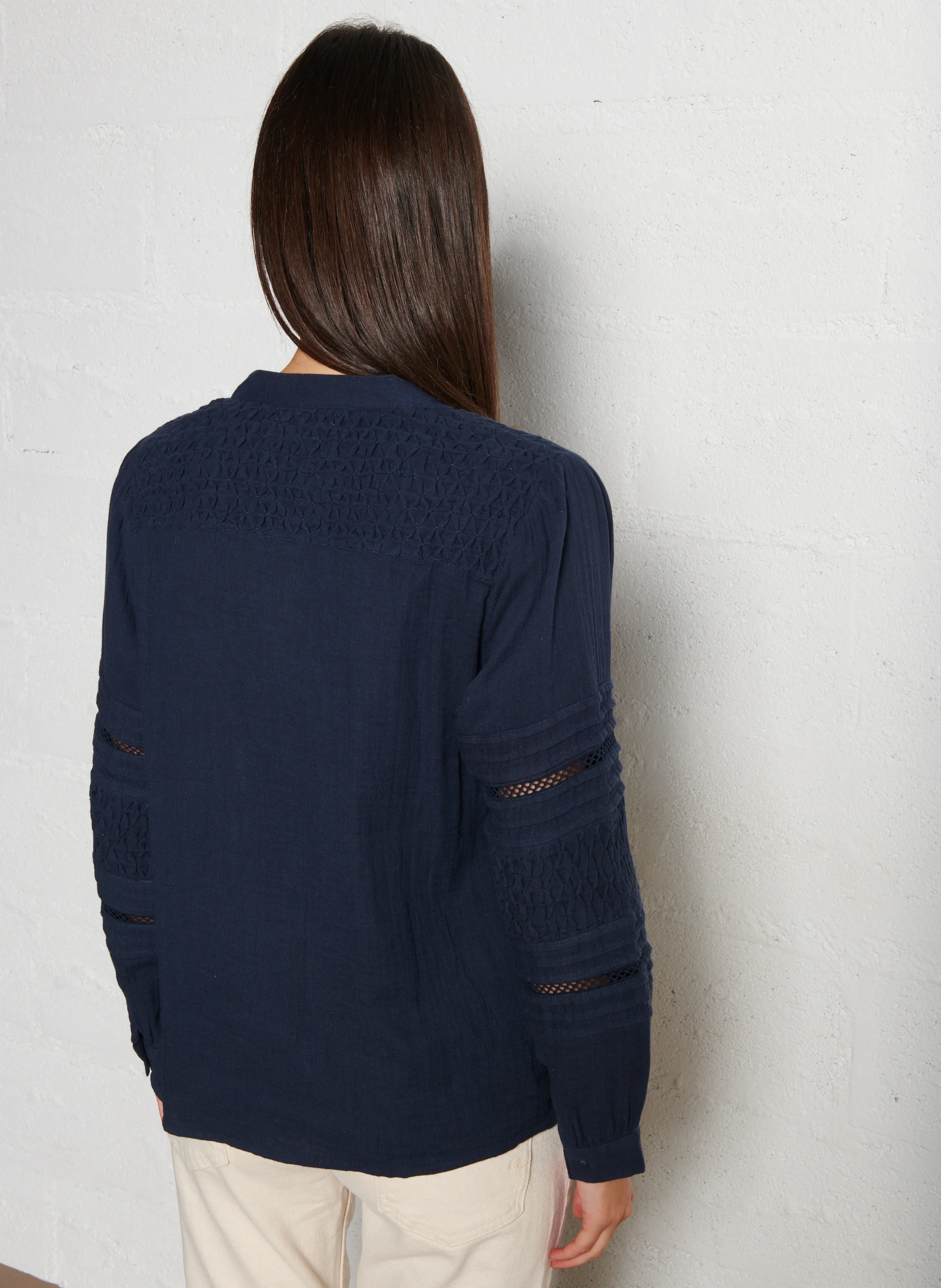 ANGELA - Chemise ample col V en coton | Bleu