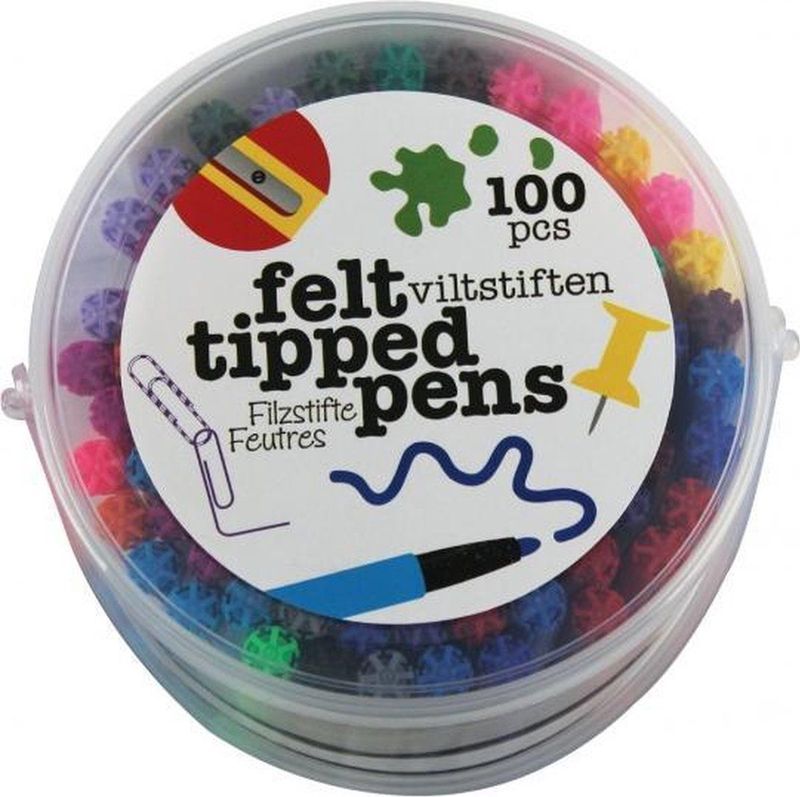 Viltstiften - 100 Stuks - Kunststof Emmer Met Deksel
