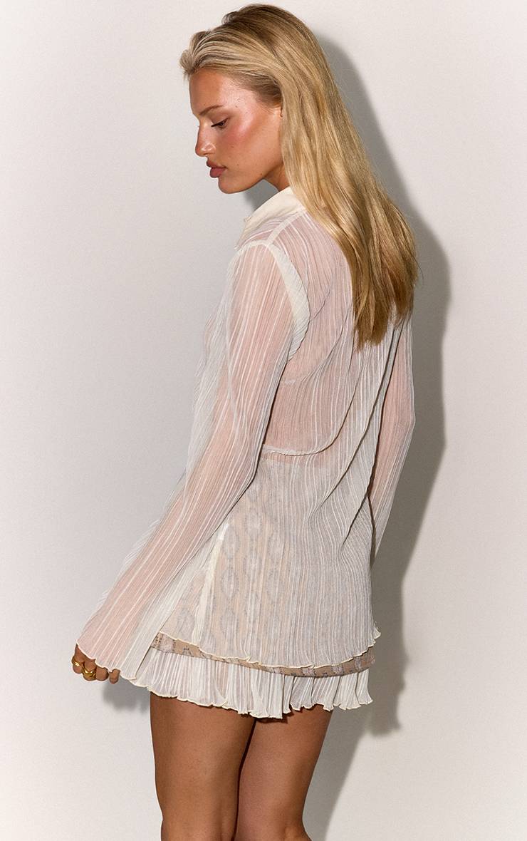 Crème Ensemble Coordonné Chemise Plissée Transparente