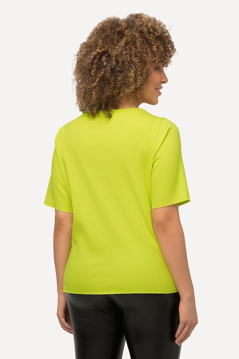 T-Shirt, Rippjersey, Schnürung, Herzausschnitt, Halbarm