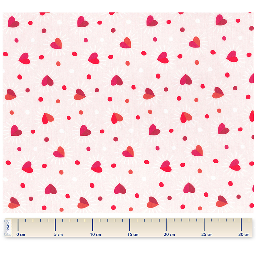 Tissu Coton Au Mètre Ex2306 Coeurs Scintillants Rouges