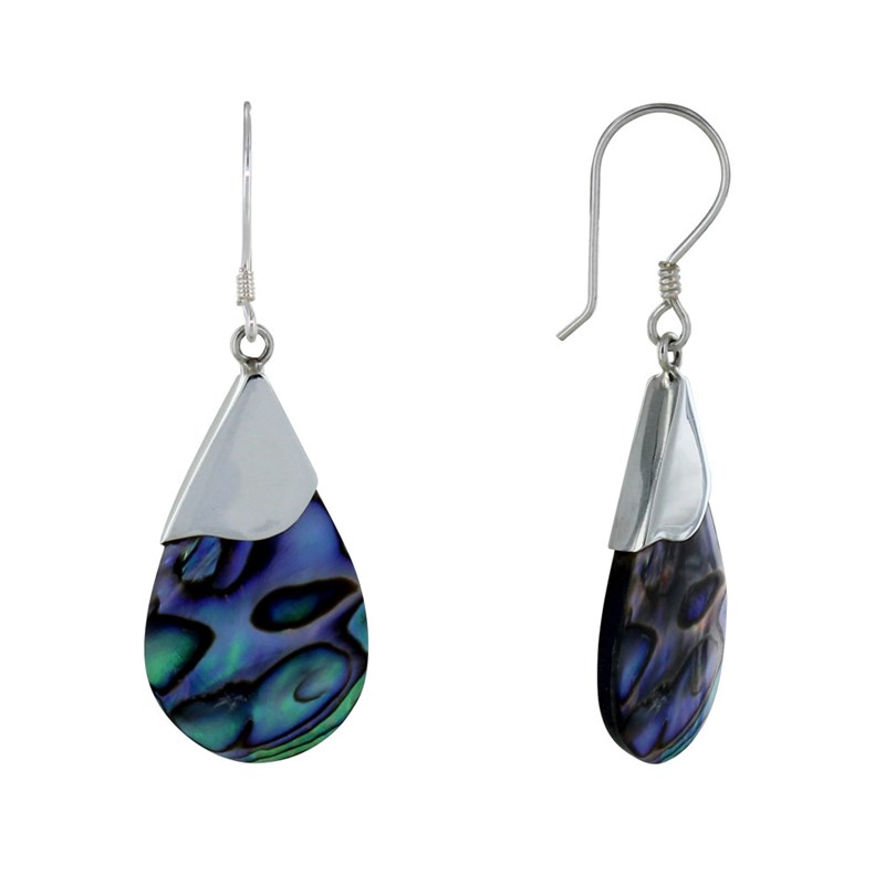 Boucles d'Oreilles Argent Fine Goutte Nacre Abalone