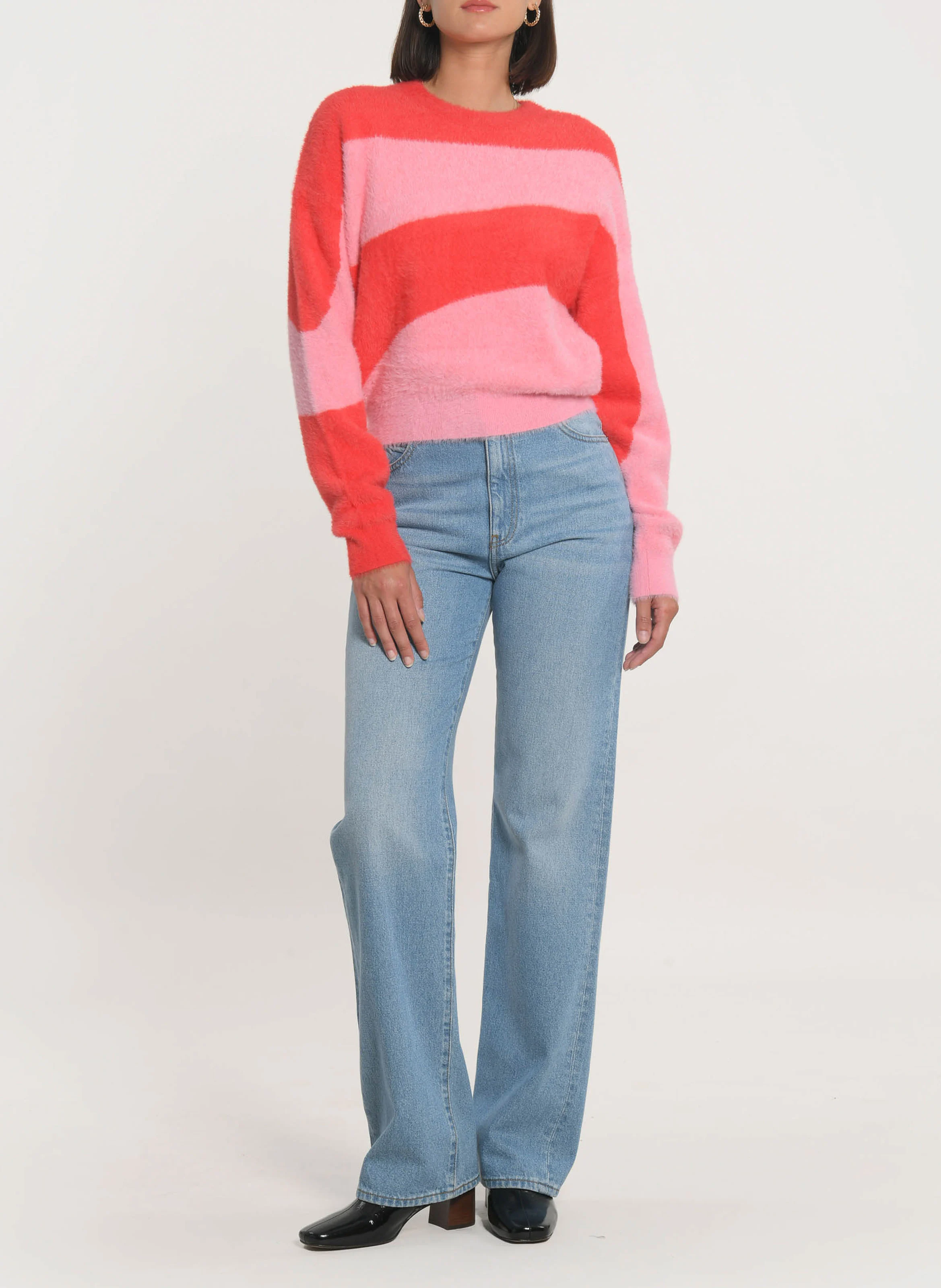 MYLO - Pull col rond à rayures | Rose