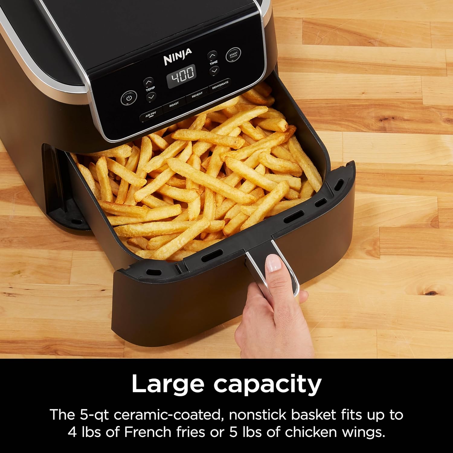 Ninja AF141 – Friteuse à air comprimé Pro 4 en 1 avec capacité de 5 litres, friture à air, rôti, réchauffement, déshydratation, technologie Air Crisp avec 400 °C pour des résultats chauds et