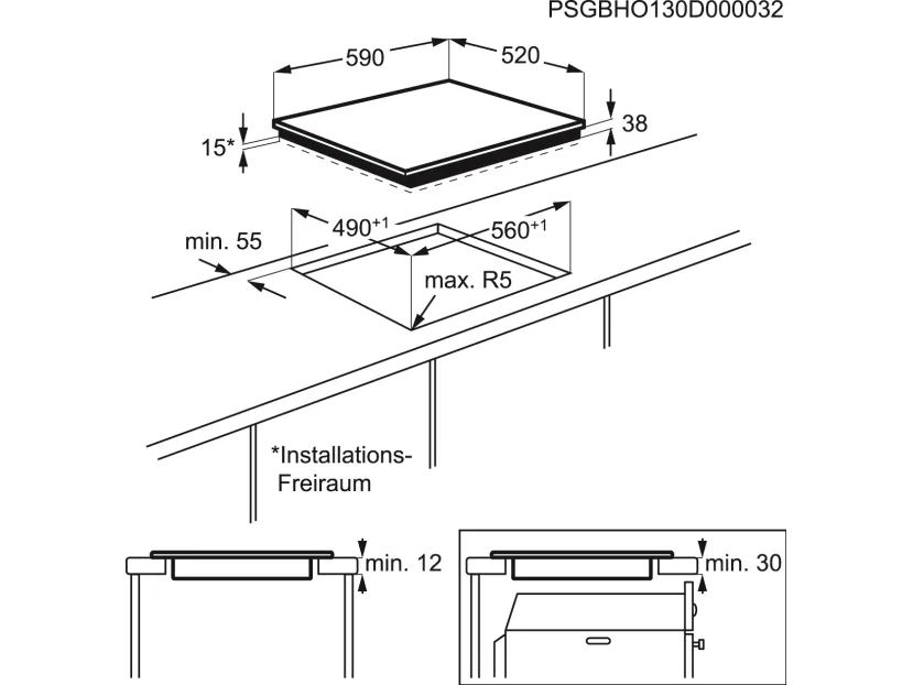 AEG HK634030FB - Keramisk kogeplade - 4 plader - Niche - bredde: 56 cm - dybde: 49 cm - med facetteret ramme