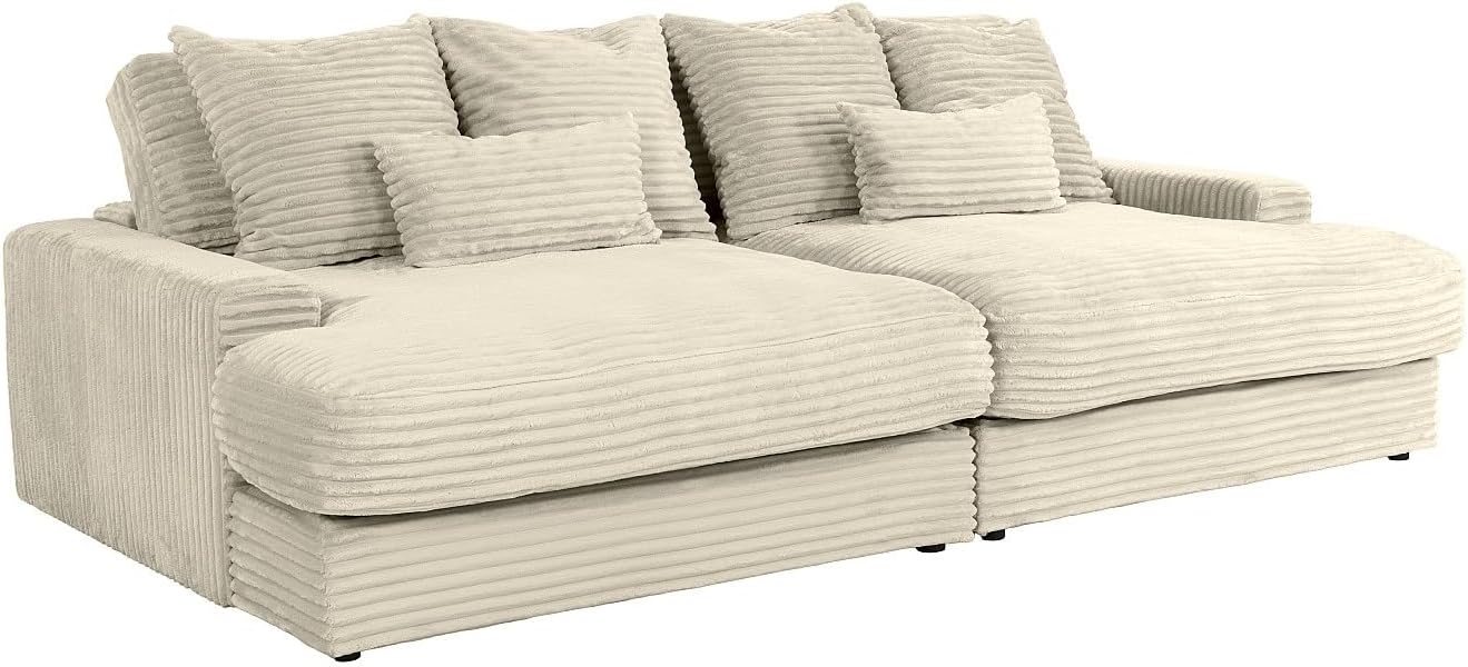 Pascal Morabito - 4-Sitzer-Sofa, Komfort, Tiefe Sitzfl‰Che, aus Cordstoff, groﬂe Rippen, Beige Calazo