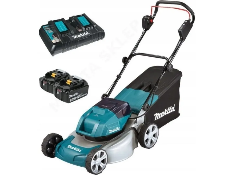 Makita Twin DLM460PT2 - Græsslåmaskine - ledningfri - 18 V - 5 Ah - 2 batterier - 2500-3300 opm - 46 cm - 25.3 kg