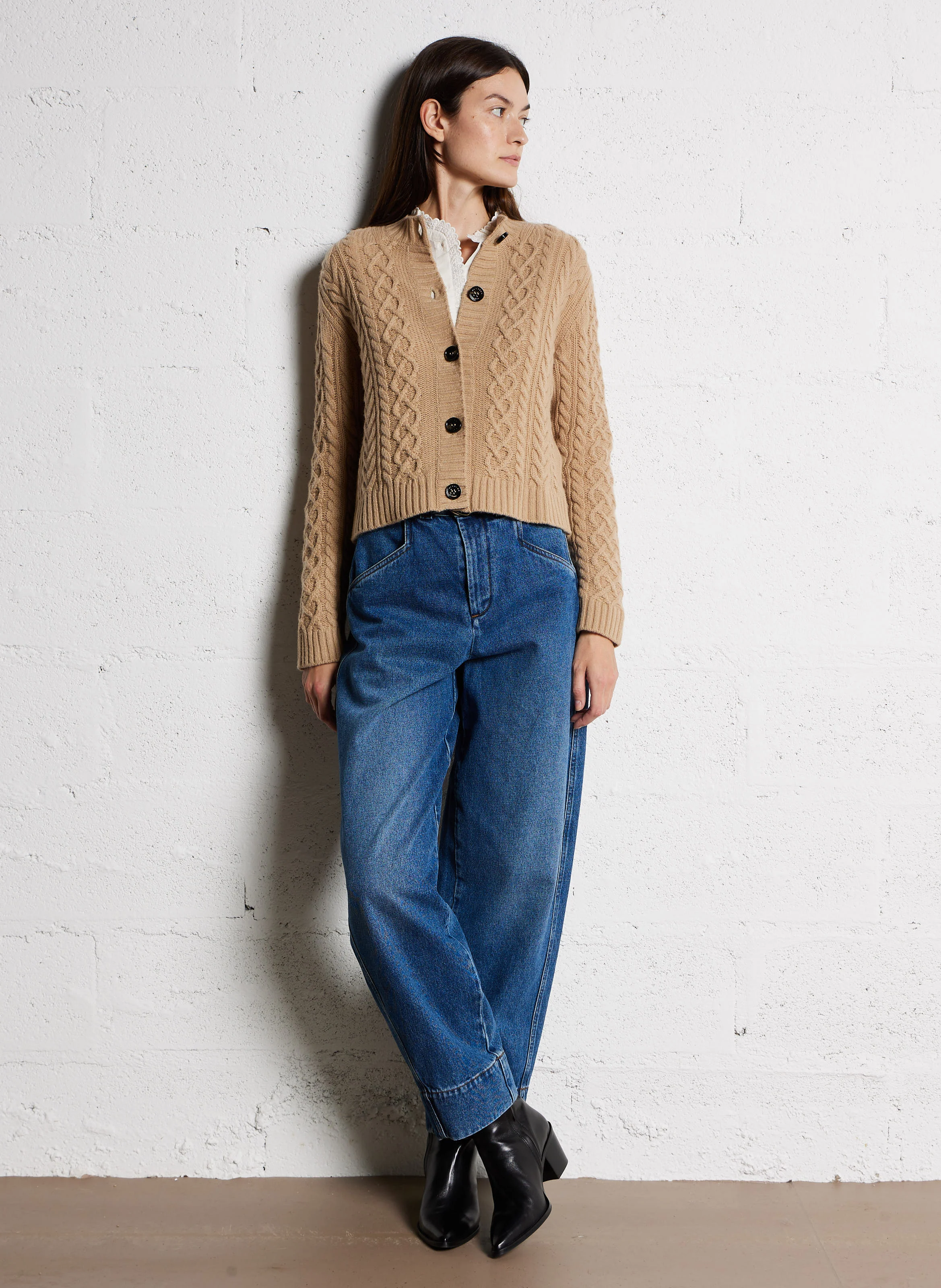 AFOSI - Gilet ample col rond en laine vierge | Beige