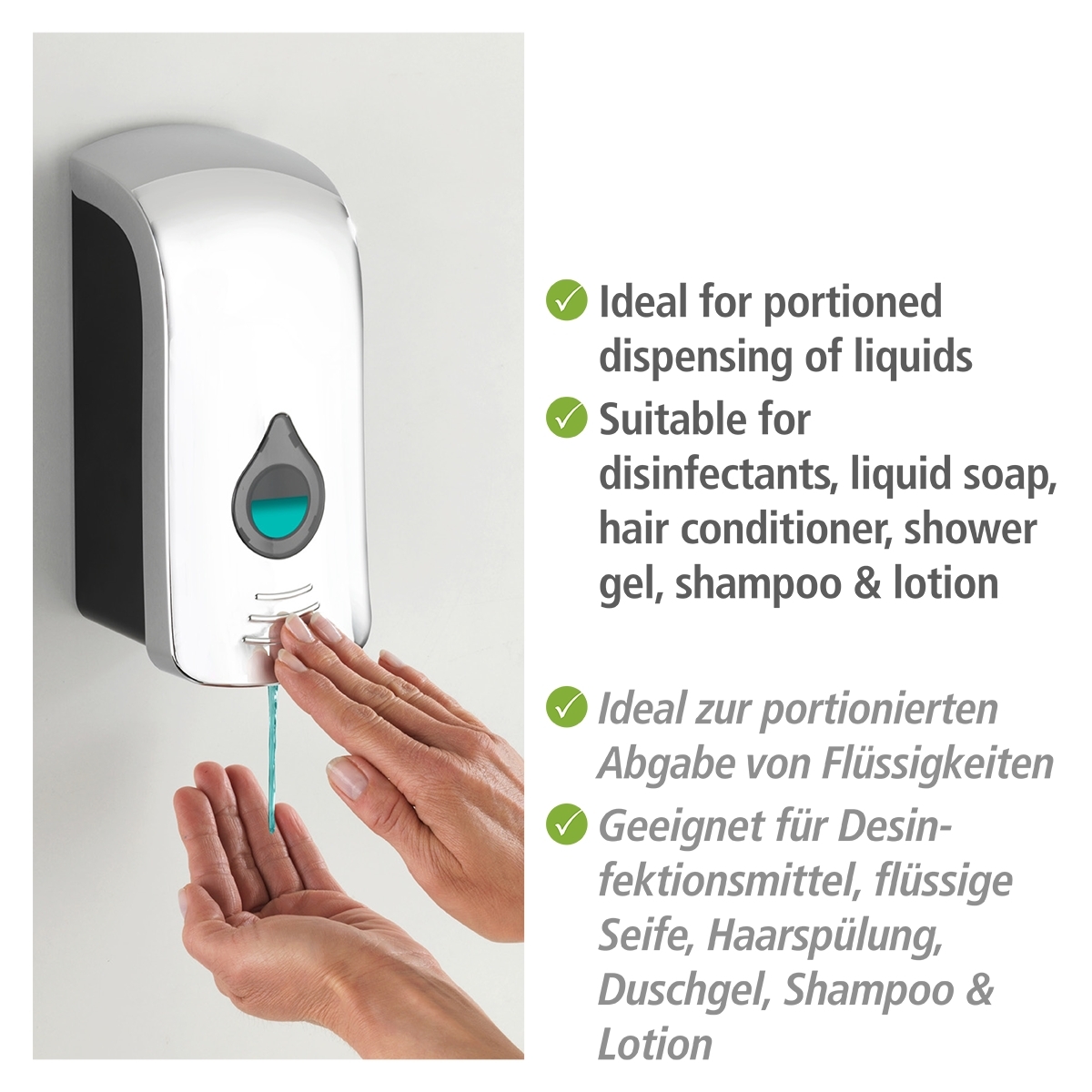 Wenko Ranera desinfectie & zeep wanddispenser 750 ml kunststof chroom