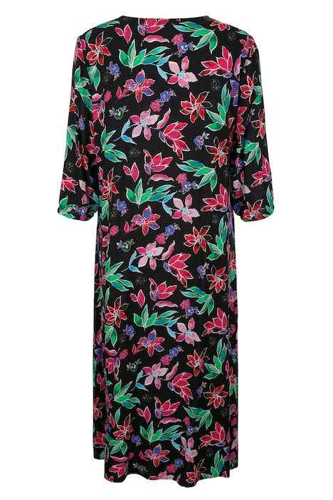 Midikleid, Alloverdruck, V-Ausschnitt, Zipper, 3/4-Ärmel