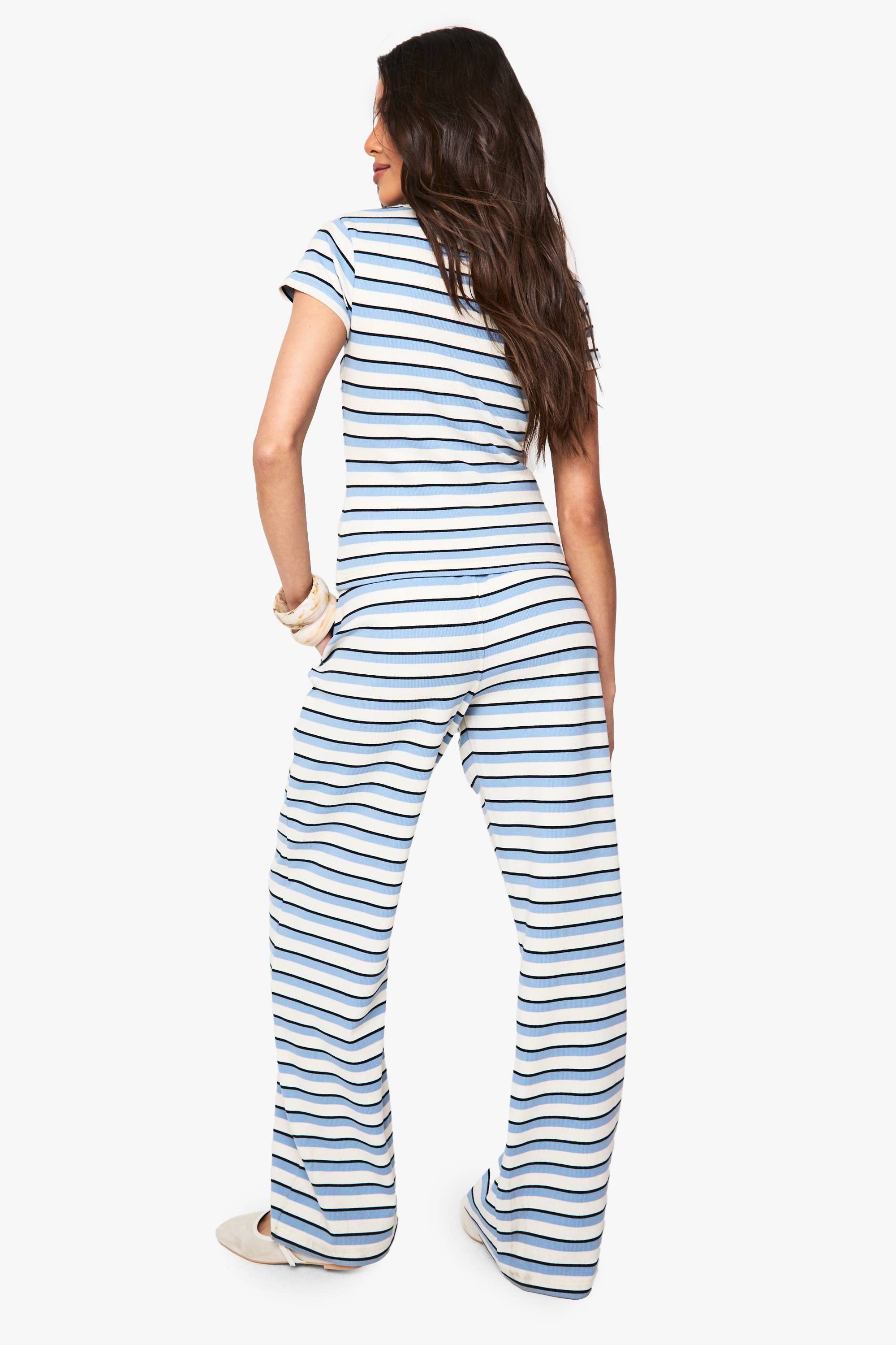 boohoo Pantalon à cordon de serrage en côtes rayées