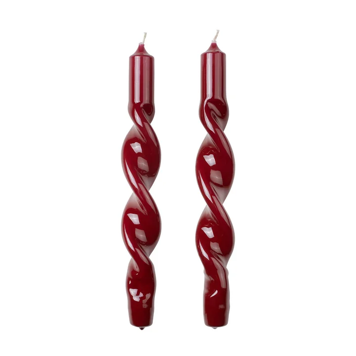 Broste Copenhagen - Twist Kerzen, glänzend burgundy (2er-Set)