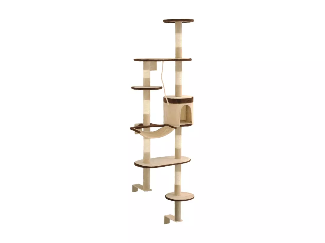 Arbre à chat en sisal Montage mural 194 cm Beige et marron