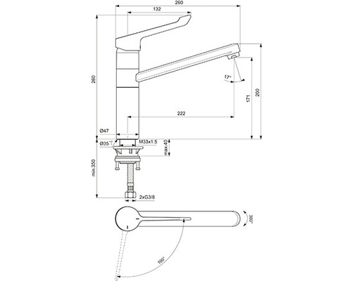Ideal Standard keukenkraan CERAFLEX chroom BC137AA
