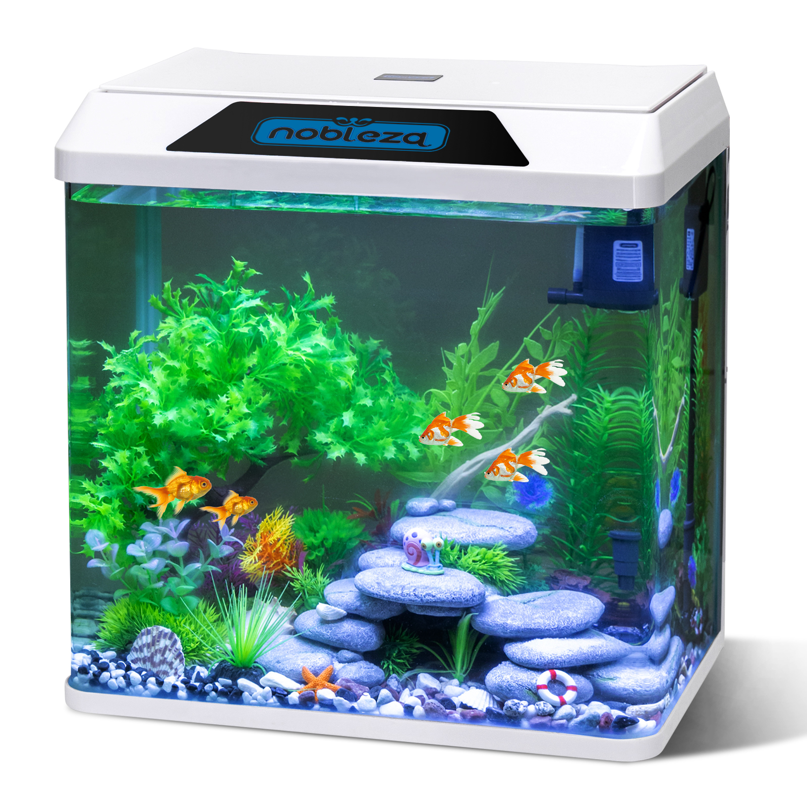Nobleza - Aquários completos de 30 litros, aquários de vidro com sistema de filtragem e iluminação LED, aquários para iniciantes, branco