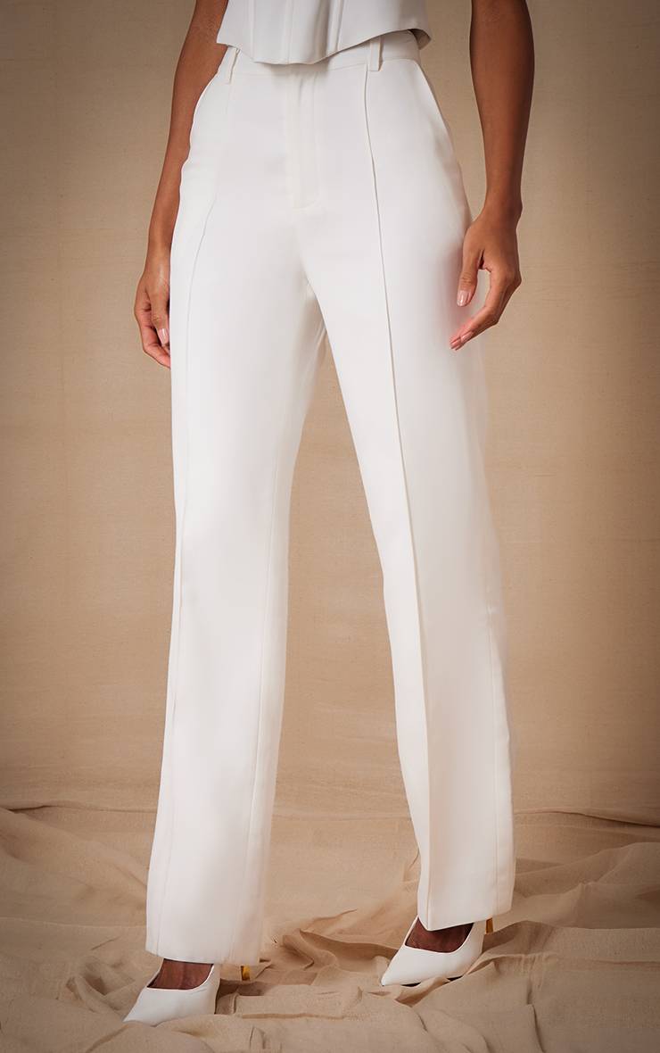 Blanc Pantalon Droit À Pinces Tissé Premium Ensemble Coordonné