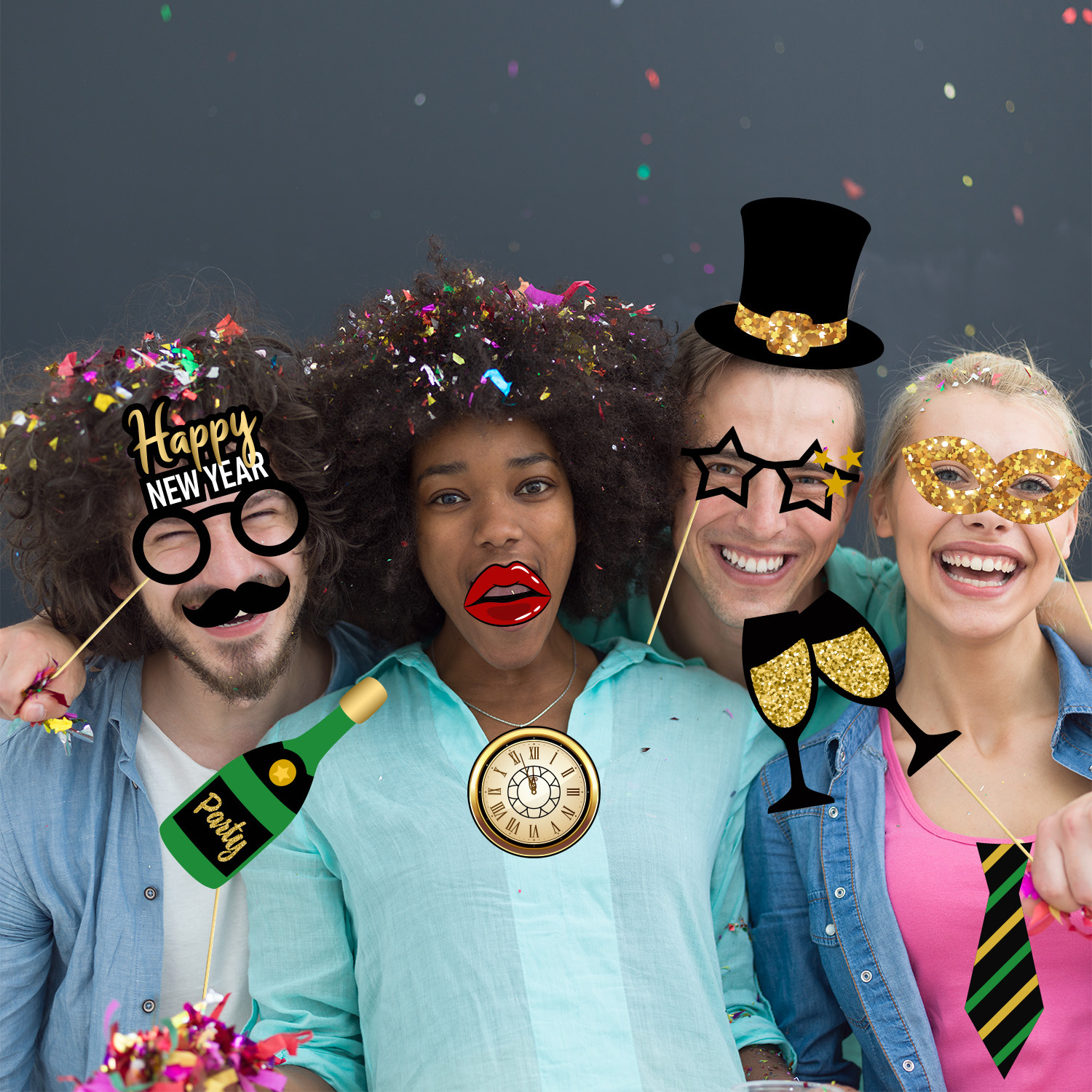 (22er Set) Photo Booth Fotorequisiten Party Foto Accessoires Dekorationen für lustige Bilder - Silvester