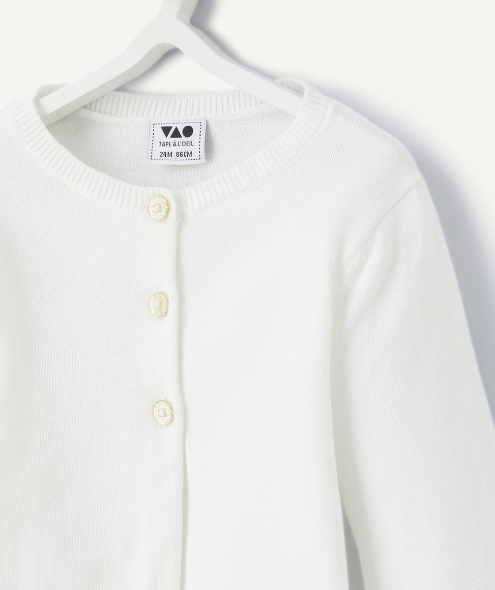 CARDIGAN BÉBÉ FILLE EN COTON BIO BLANC ET BOUTONS PAILLETÉS
