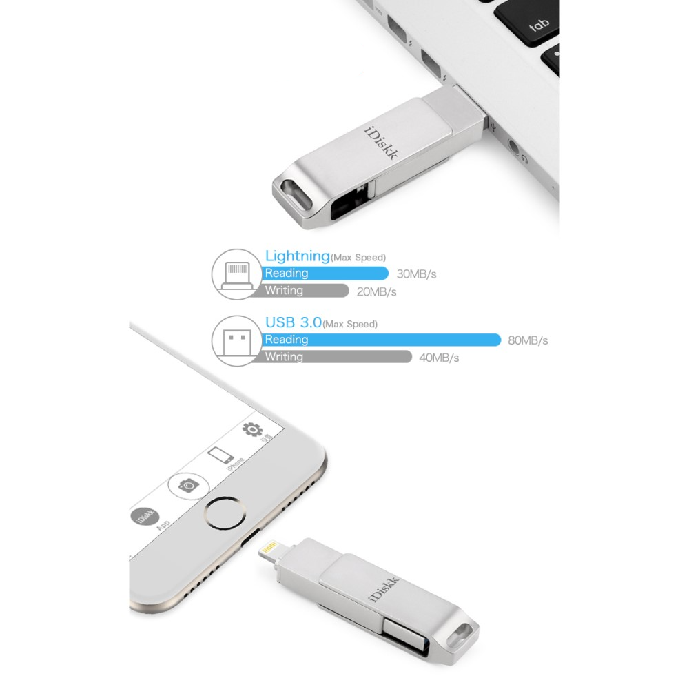 (MFi) 64GB Flash Drive HighSpeed USB Stick Lightning   USB A (USB 3.0) - Silber