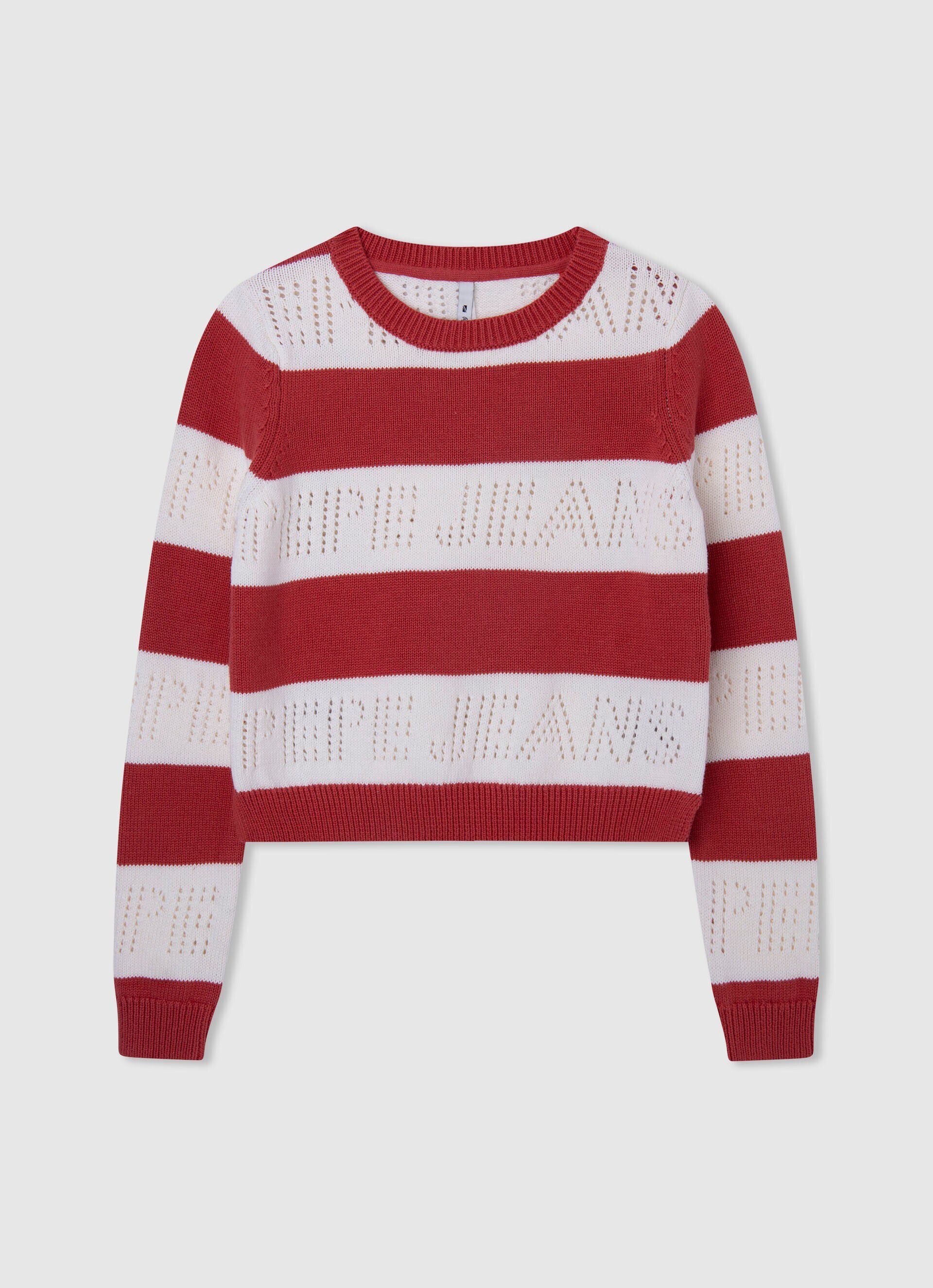 Malha de algodão com estampa listrada - vermelho estúdio