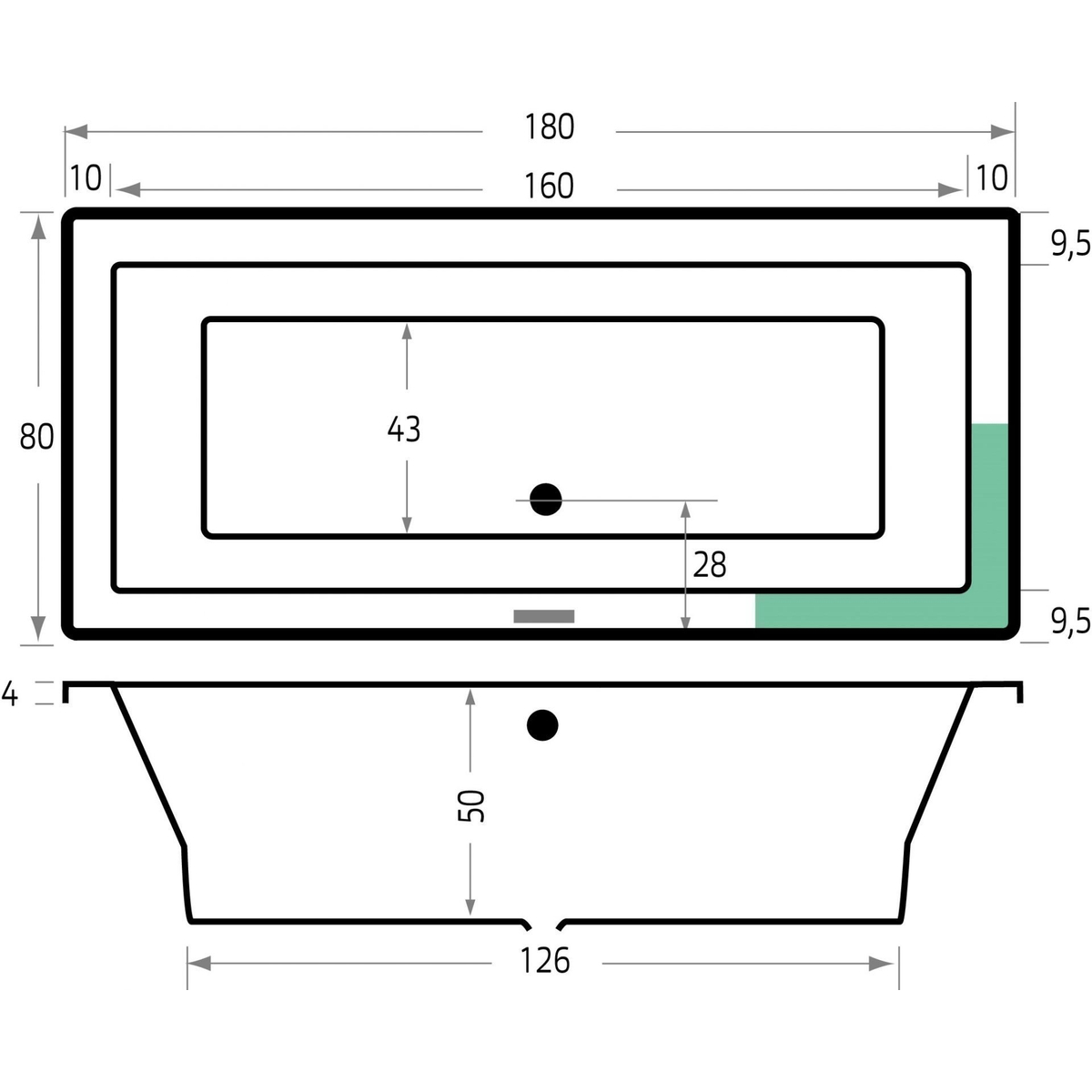 Xenz Society ligbad 180x80x50cm ebony mat zwart