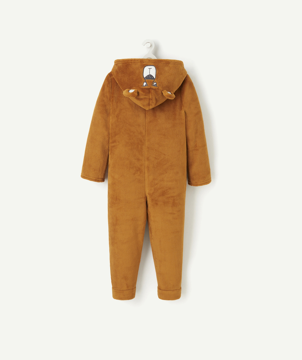 SURPYJAMA POLAIRE GARÇON EN FIBRES RECYCLÉES MARRON À CAPUCHE AVEC OREILLES
