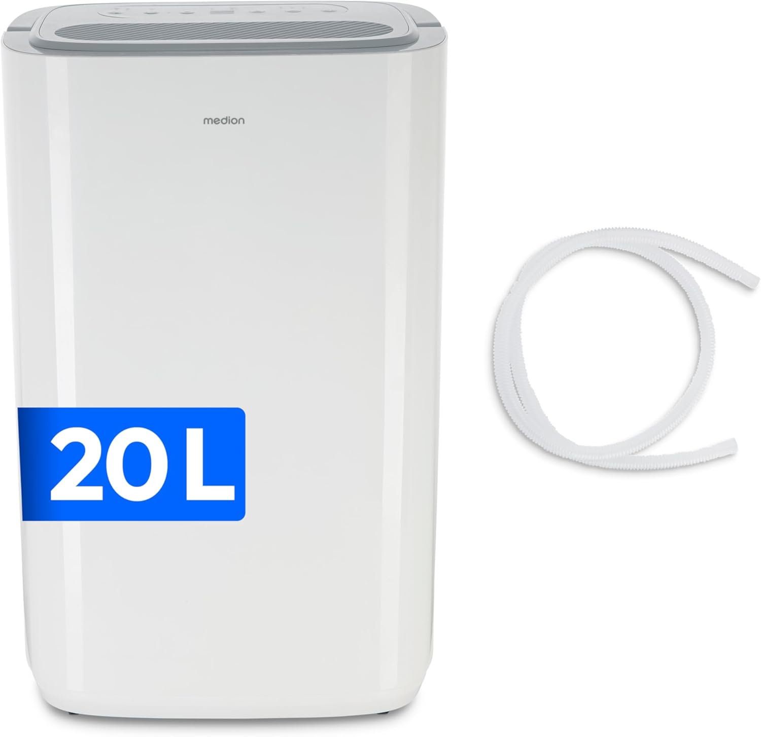 MEDION DH20 Luftentfeuchter elektrisch (bis zu 100m³ (20m²), 20Liter/24h, 43db leise, elektrischer Raumentfeuchter, Normalbetrieb, Wäschemodus, Ventilatorbetrieb, Timer, Bodenrollen, Entfeuchter)