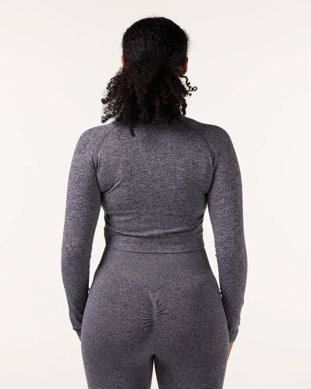 LEVITY Device Seamless Ruch Crop LS Dk Grey Marl