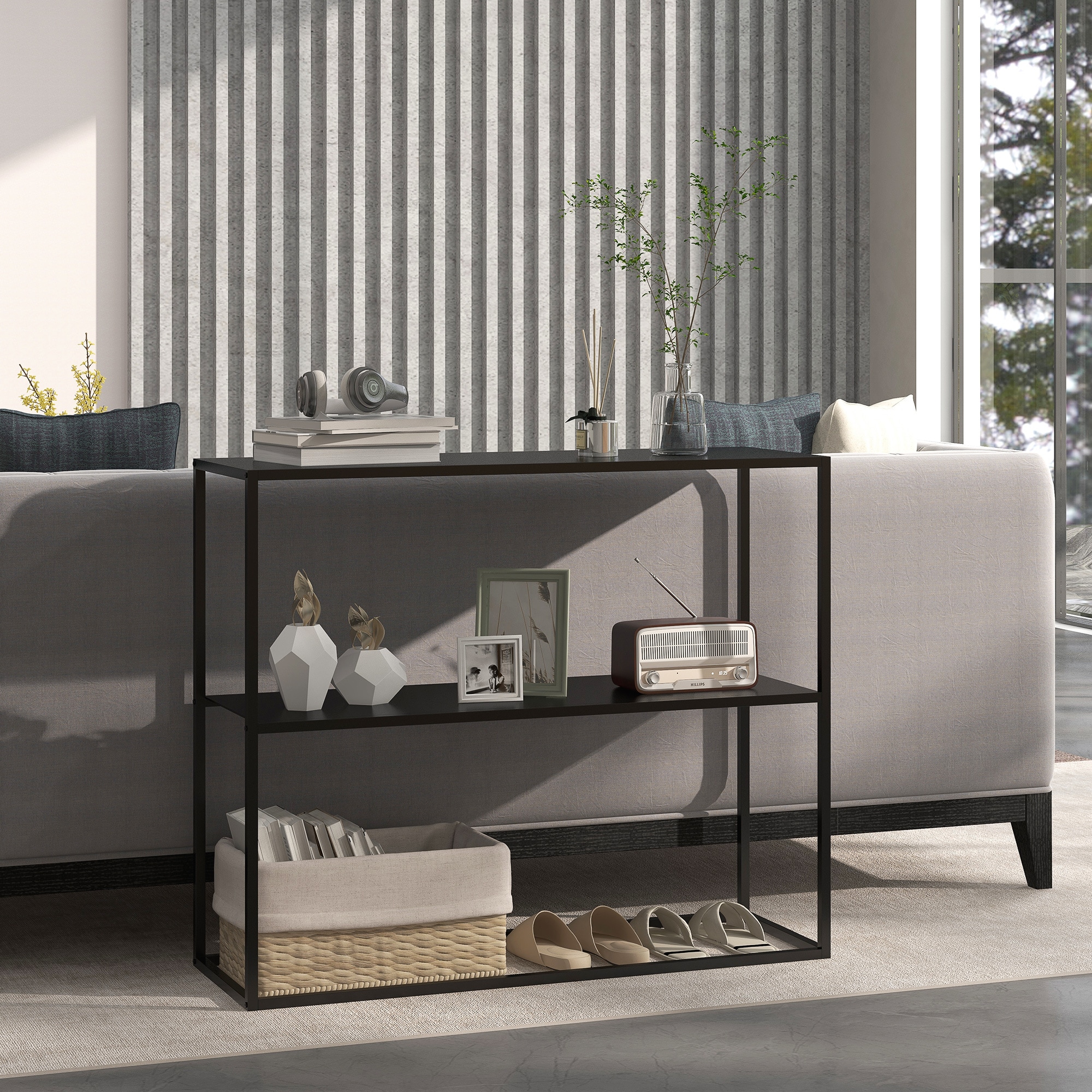 HOMCOM Konsolentisch mit 2 Ebenen schwarz 90L x 30B x 75H cm