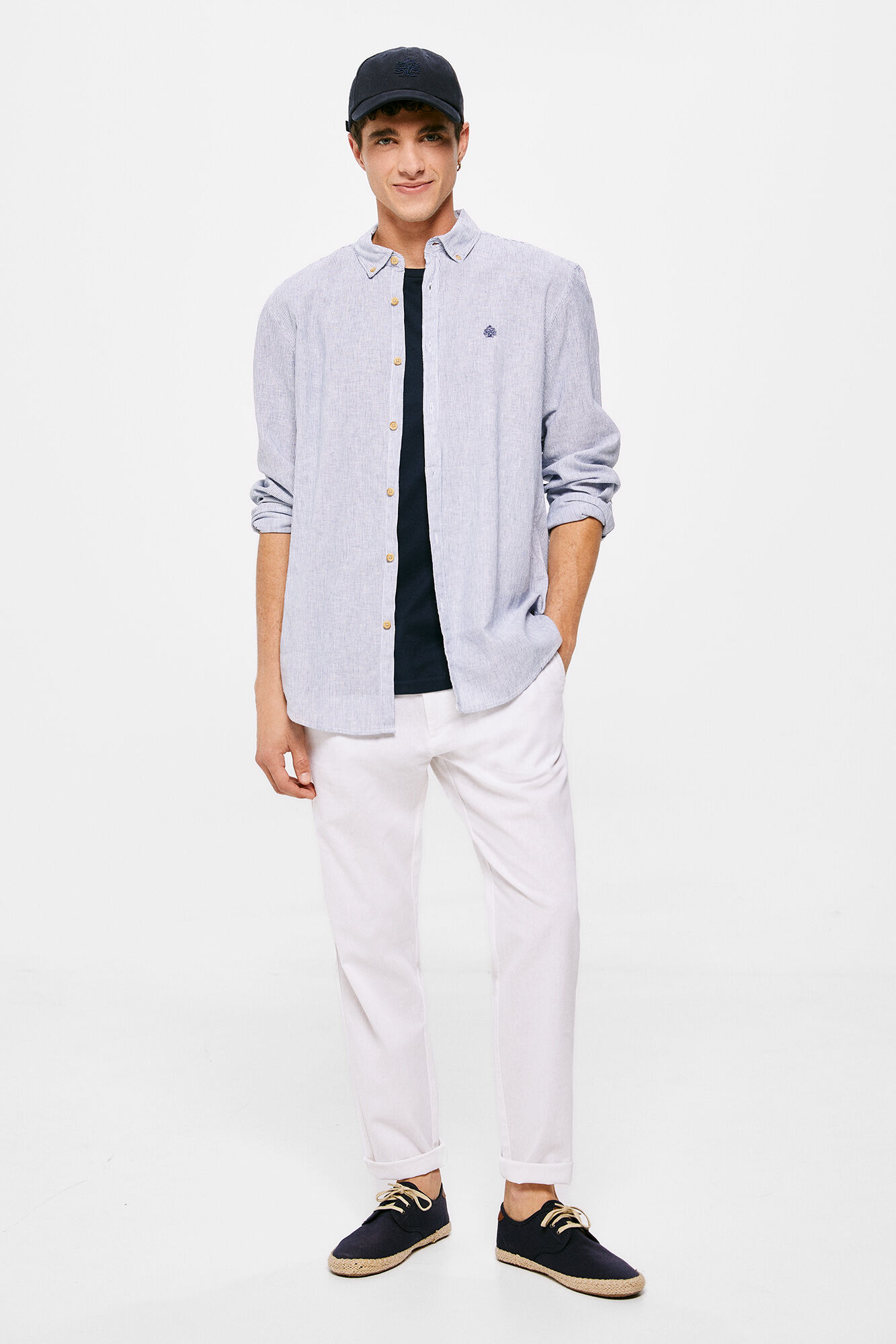 Camisa de linho listrada - azul
