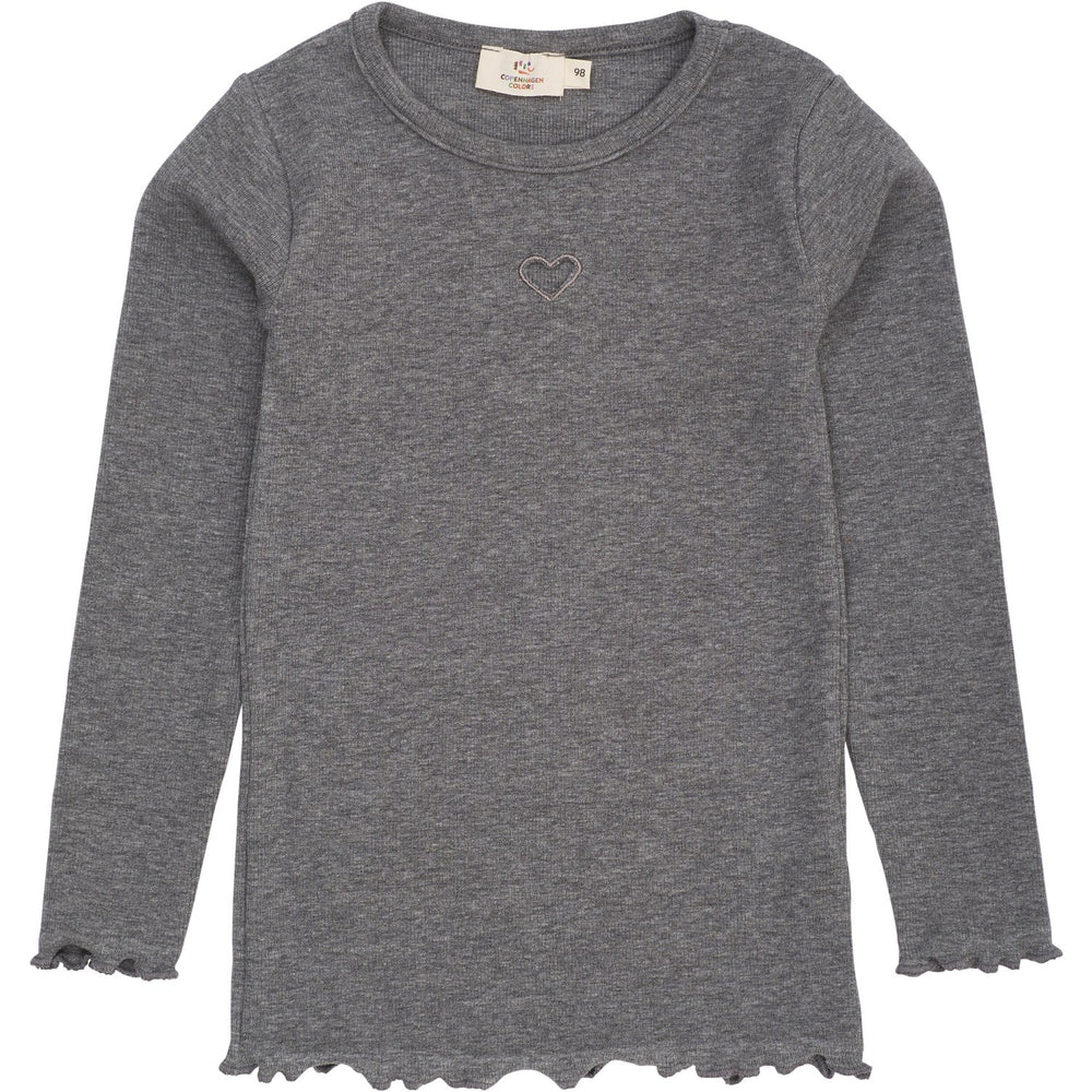 Køb COPENHAGEN COLORS Grey Mel Modal Rib Ls Tee W. Heart Hole Pattern