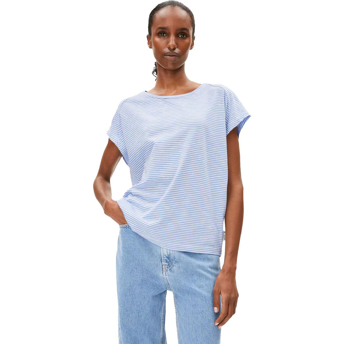 Armedangels Oneliaa Lovely Stripes T-Shirt Damen silky blue
