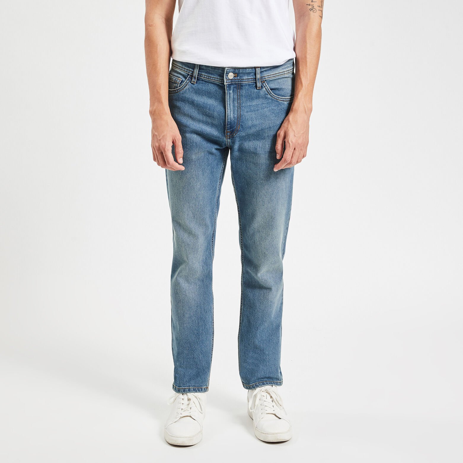 Jean straight en coton et polyester recyclés Bleu
