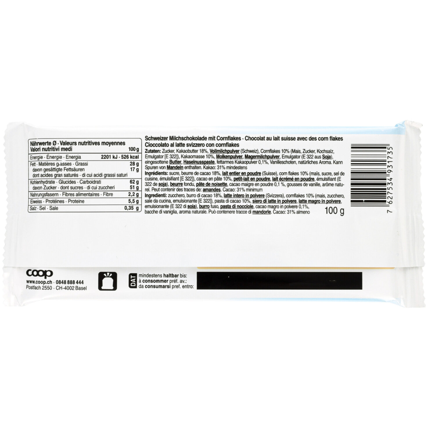 Prix Garantie Fairtrade Tafelschokolade Cornflakes