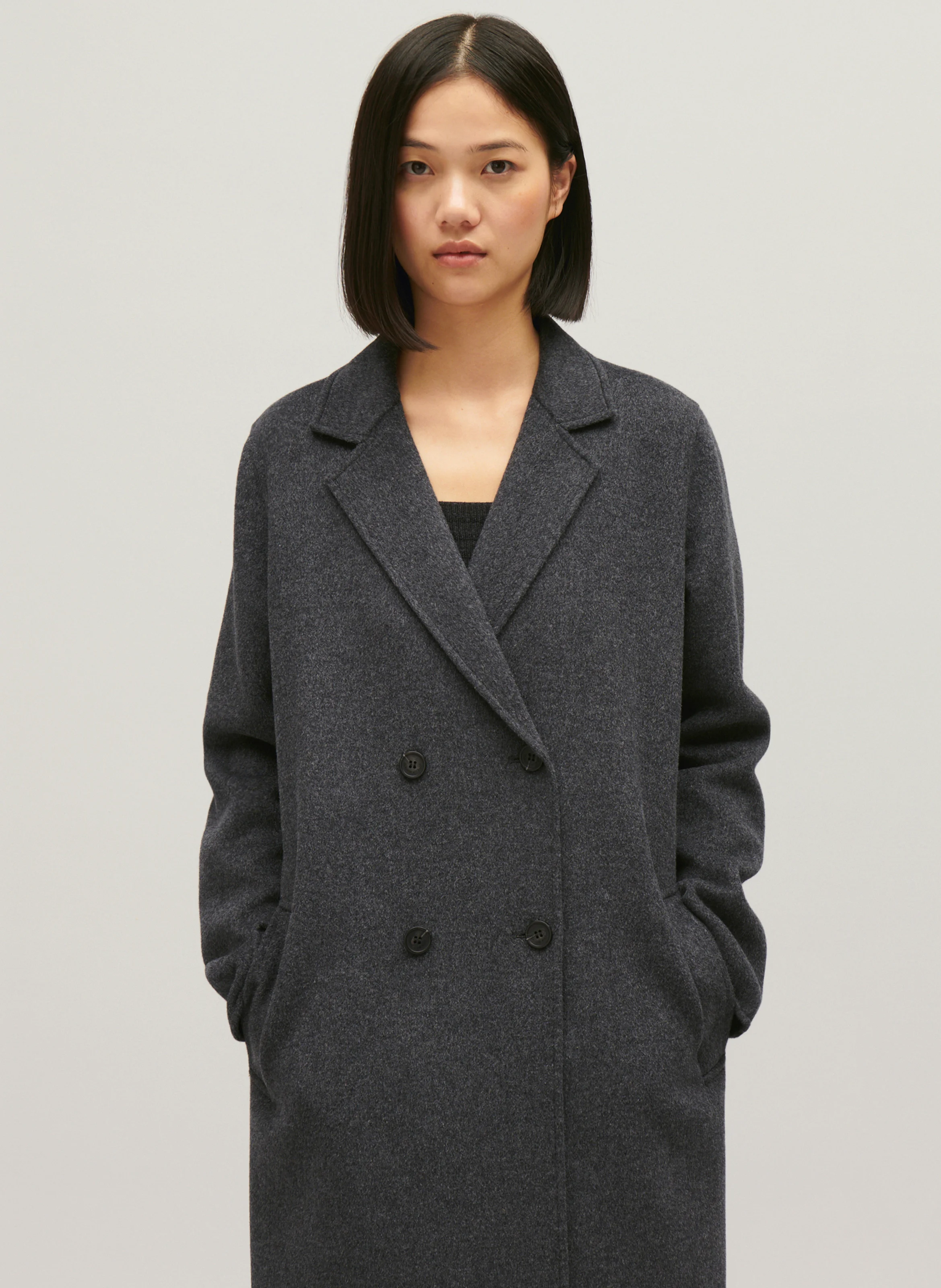 Manteau droit col tailleur en laine mélangée | Gris
