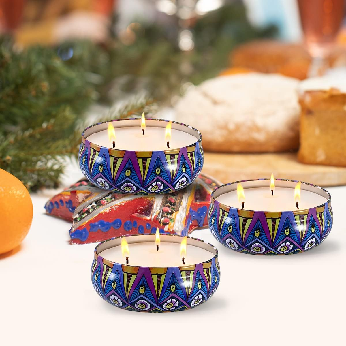 (Ø13cm) 3 Docht Duft Kerze Aromatherapie Sojawachs Kerze im Mandala Design - Zitrone