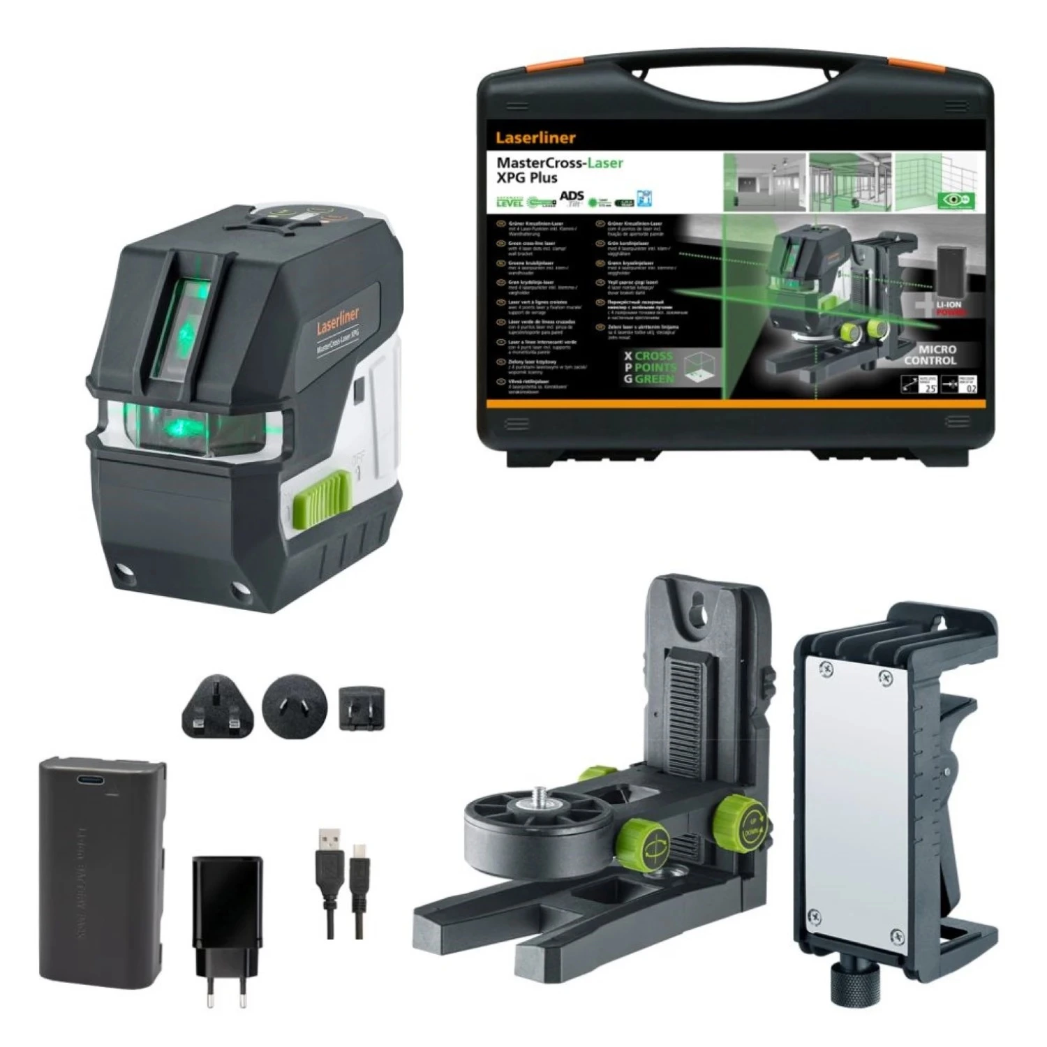 Laserliner MasterCross-Laser XPG Kruislijnlaser set in koffer - 2 lijnen - Groen - 55m - IP64