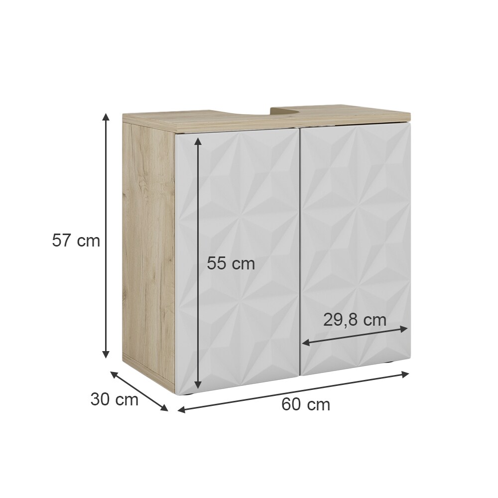 Vicco Waschtischunterschrank Waschbeckenunterschrank Edge Eiche Weiß modern 60x57 cm Badezimmer Schrank Badschrank Badkommode Badmöbel 2 Türen