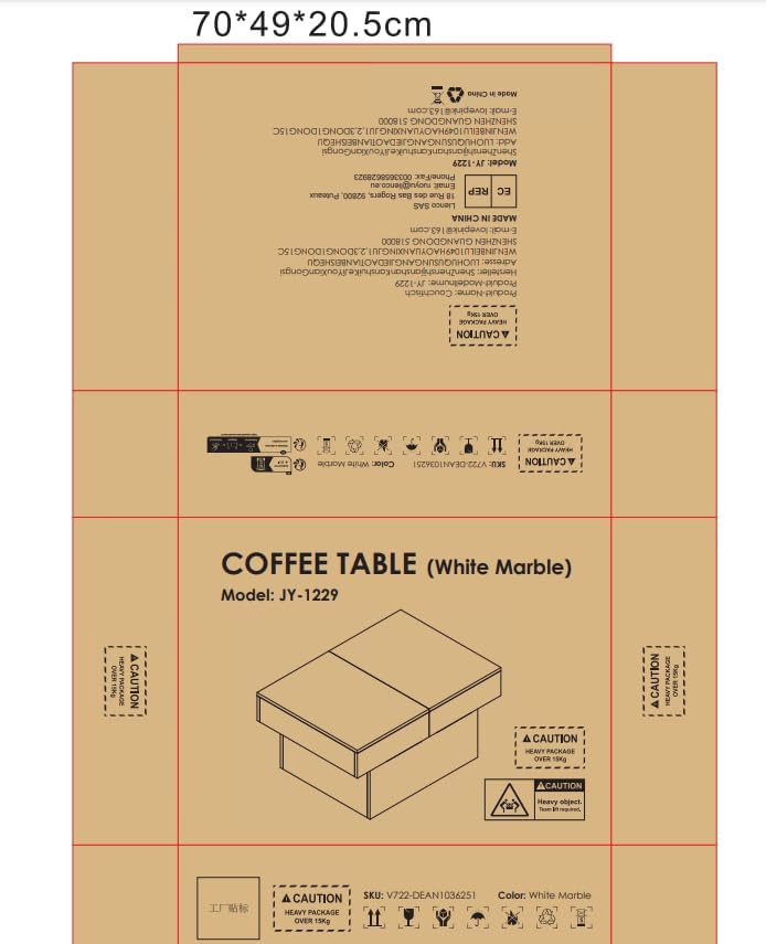 VOWNER Couchtisch, Moderner Couchtisch, Ausziehbarer Schreibtisch, Wohnzimmertisch mit 2 Stauräume, Hochglanz-Finish, 114 x 58 x 40 cm Wohnzimmer Tisch (Weiß Marmorierung)