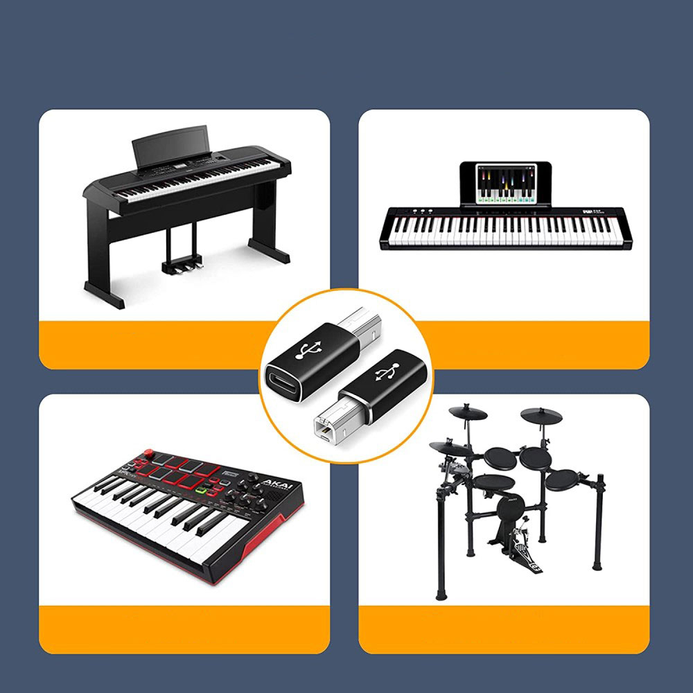 USB C auf USB B 2.0 MIDI Adapter Musik Konverter Stecker für E-Instrumente / Drucker / Scanner /  Festplatten - Schwarz