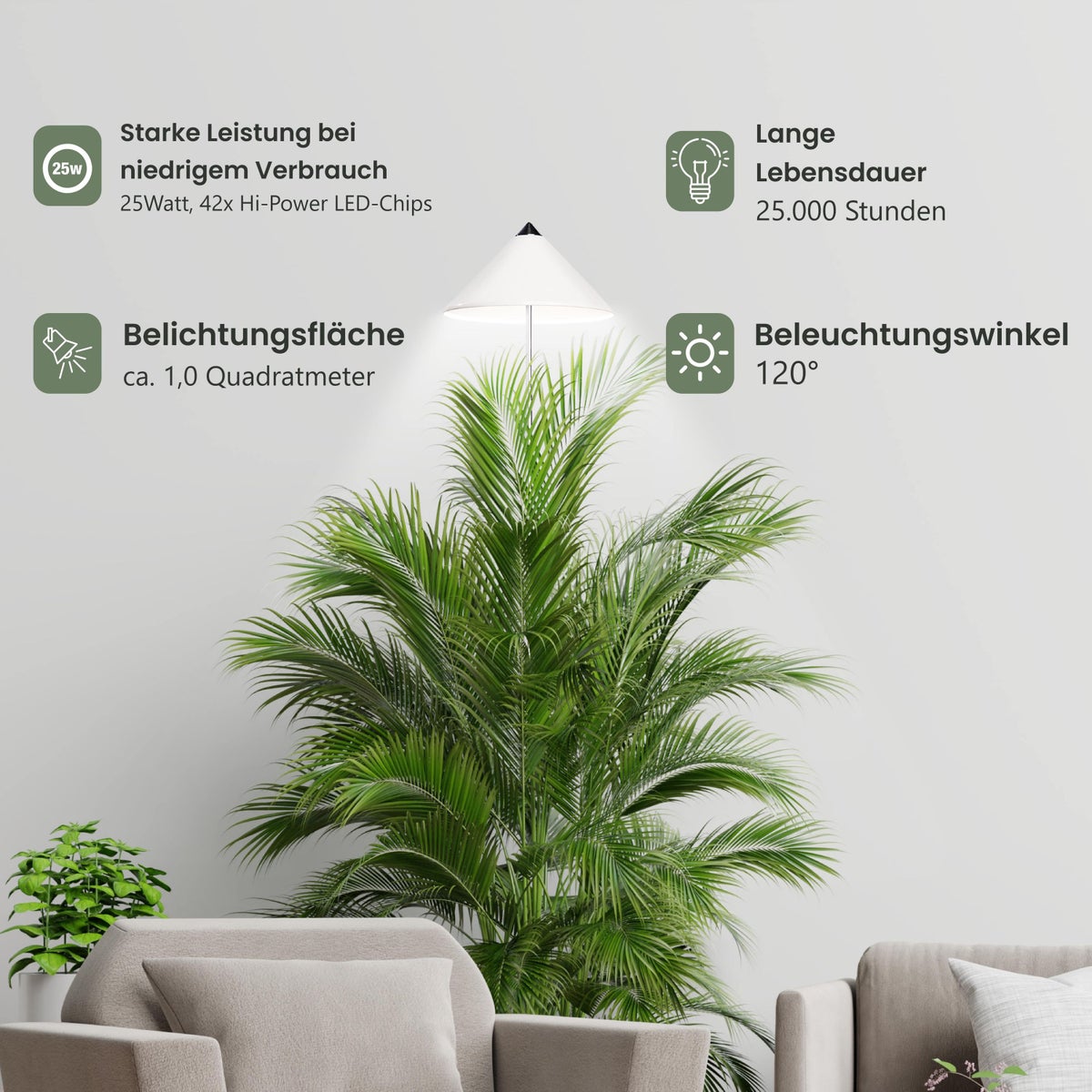 Parus by Venso SUNLITE XL LED Full Spectrum Plantenlamp Wit 25W Binnenplantenverlichting, met uitschuifbare telescopische paal, Parus plantenlamp voor grote en kleine kamerplanten