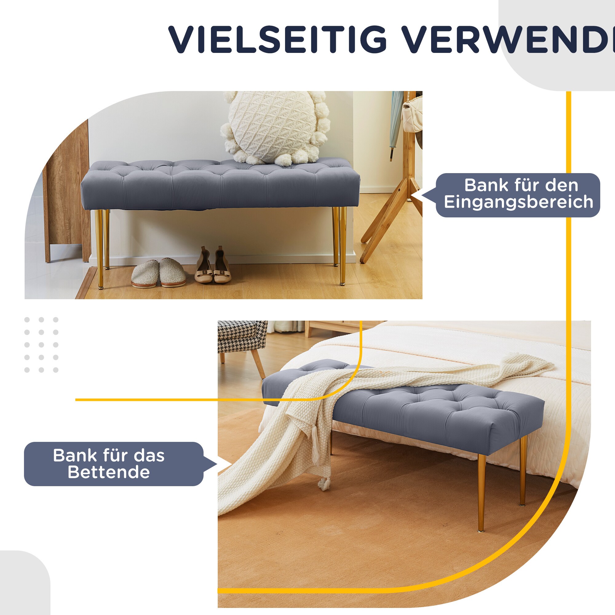 HOMCOM Sitzbank mit Metallfüßen grau 115L x 46B x 49H cm