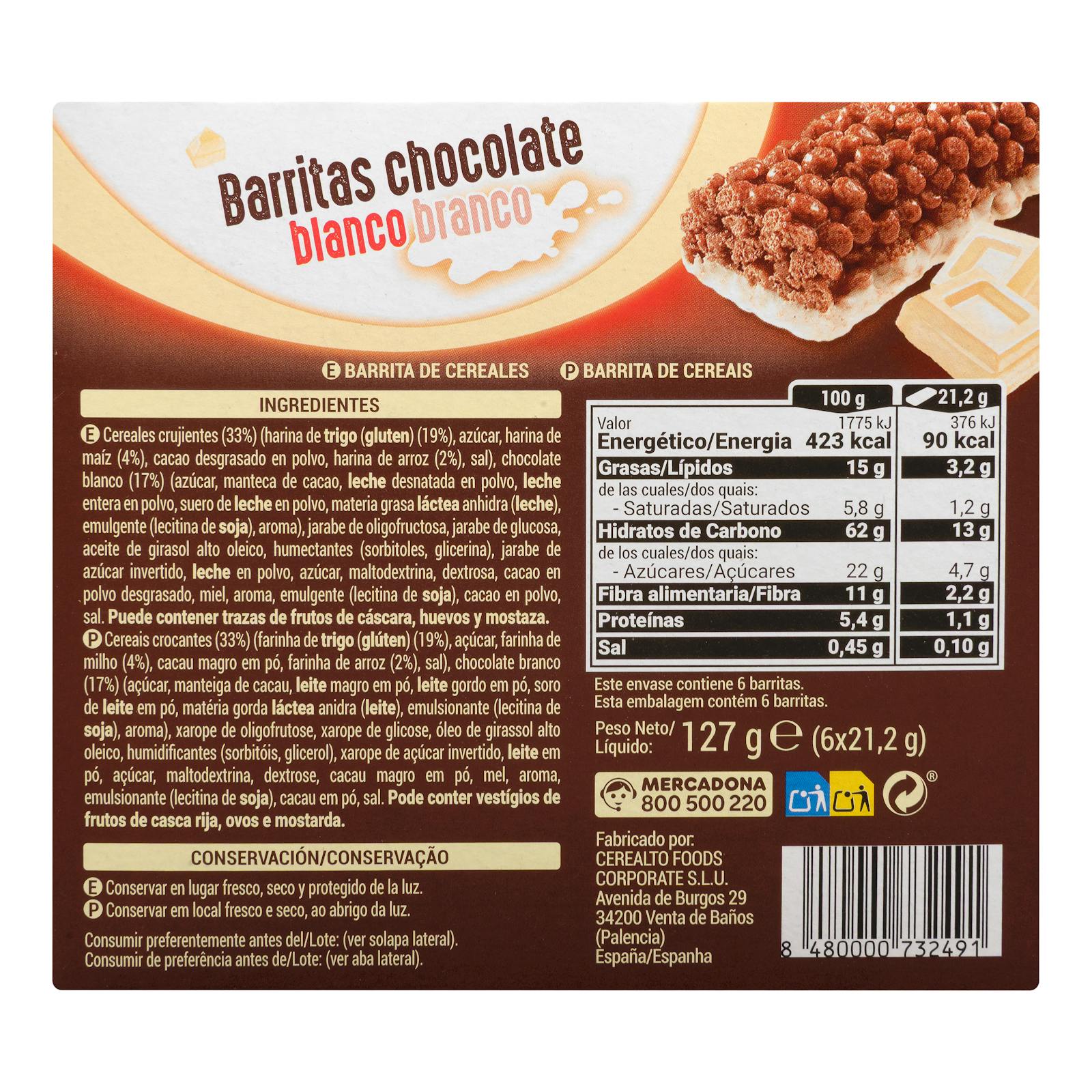 Barres de céréales Hacendado au chocolat blanc