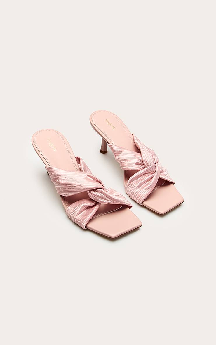 Rose Mules À Talon Chaton Avec Détail Torsadé Plissé