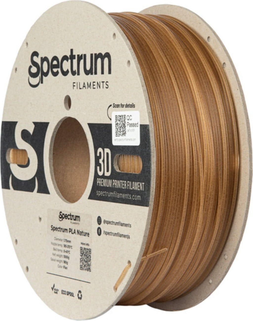 Spectrum  PLA Nature Flax, 1,75 mm / 1000 g    PLA-Filament mit natürlichen Bio-Füllstoffen in Flax