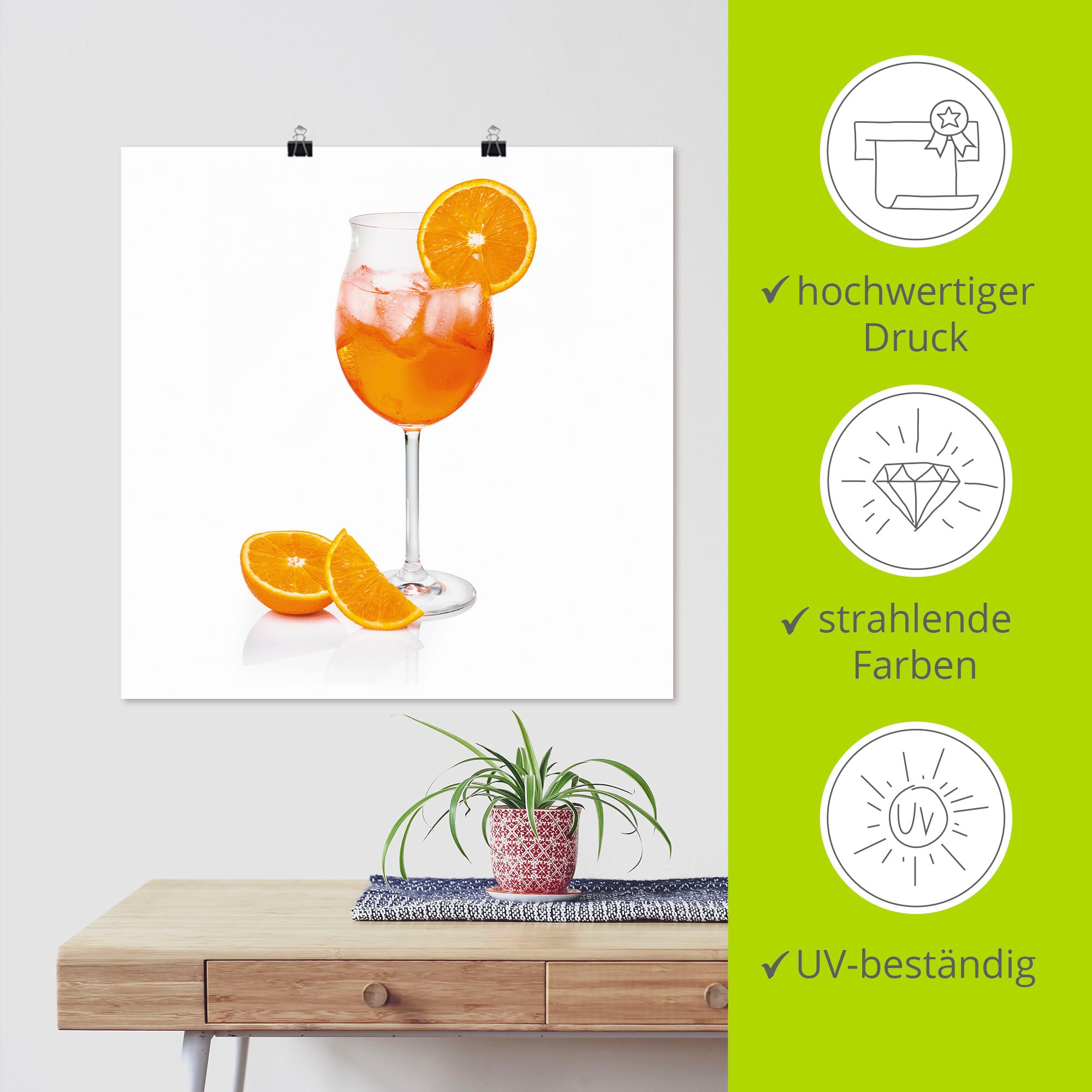 Artland Wandbild »Aperol Spritz mit einer Scheibe Orange« Getränke 1 Stk. tlg. als Alubild, Outdoorbild, Leinwandbild, Poster, Wandaufkleber