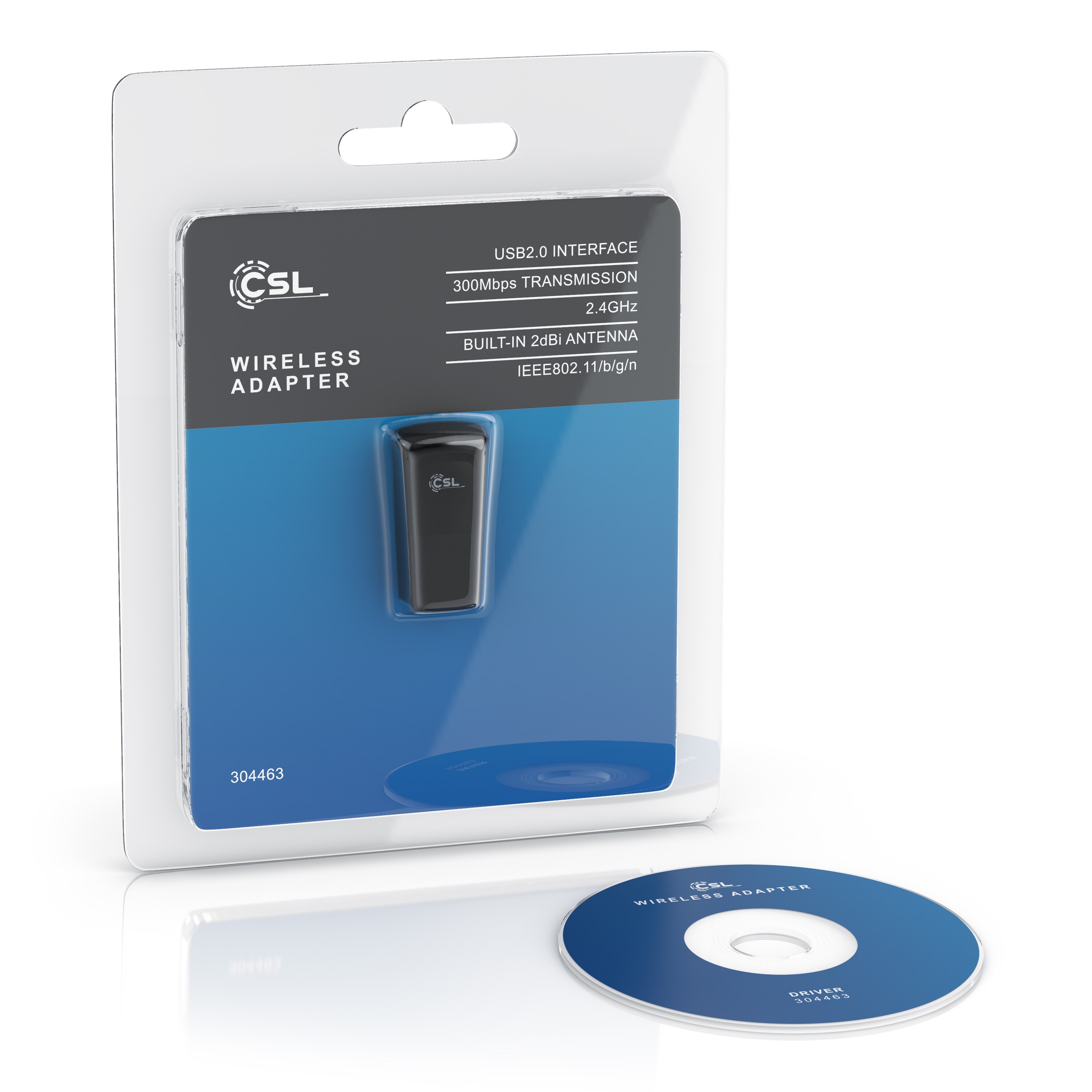 CSL WLAN 300 Mbit/s USB Stick Adapter - WiFi Adapter - Verschlüsselung WEP WPA WPA2 - 2,4 Ghz 2T2R - Verstärkung 18 dBm - für Windows 7 - 11