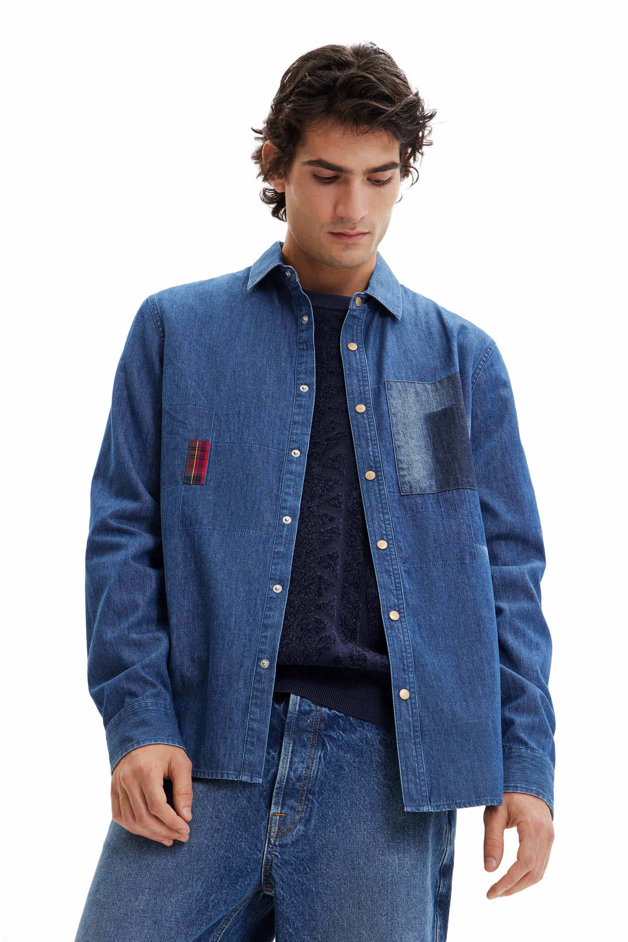 Chemise en jean patchwork