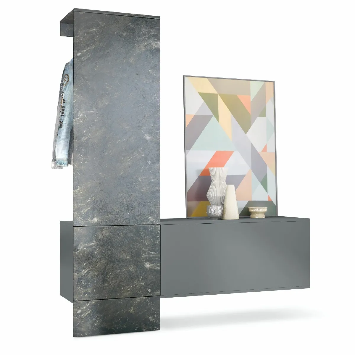 MPC Vestiaire - Gris et aspect marbre graphite - 156.5 x 193 x 35 cm